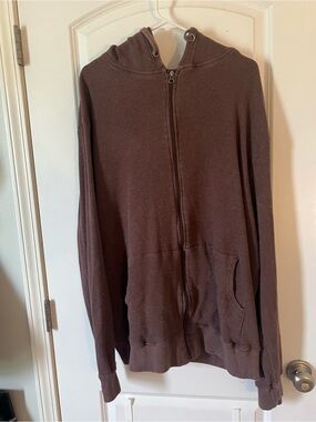 Men's Zip-Up Hooded Sweater in Dark Brown